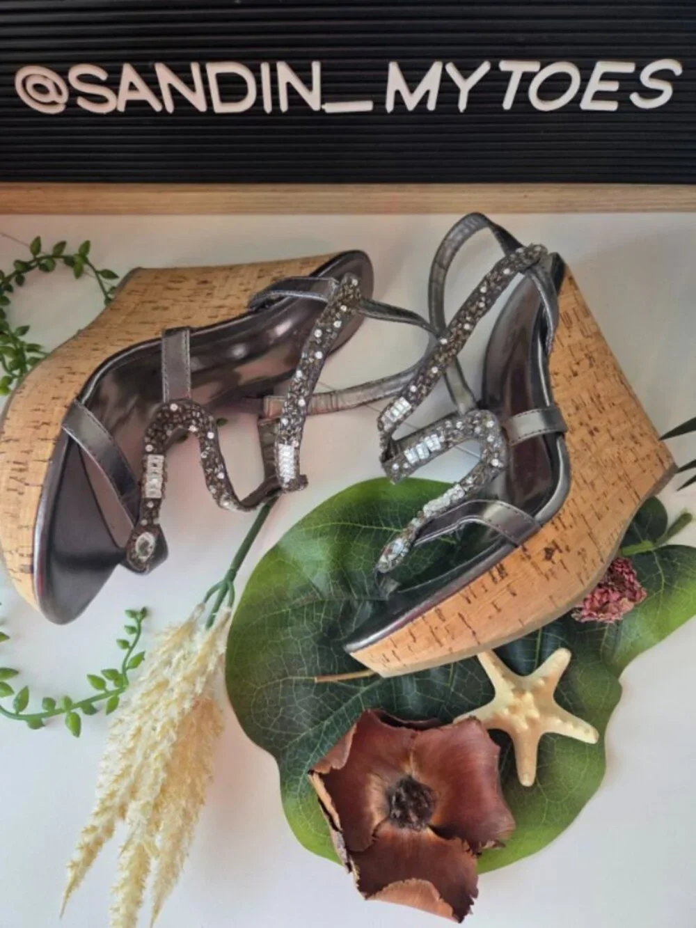 Carlos  by  Carlos Santana I Olympia Silver Rhinestone Wedge Sandals Sz 8 W/Box